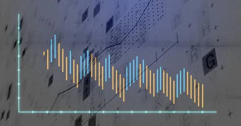 Displaying bar and line chart on analytics dashboard, with bars, turquoise line Stock Illustration