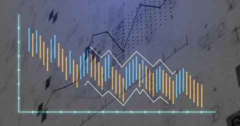 Displaying bar and line chart with vertical bars and data markers on dashboard Stock Illustration