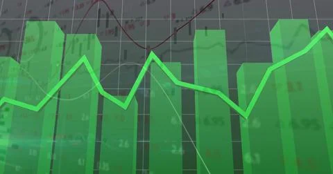 Displaying bar and line graph on trading interface, with translucent green bars Stock Illustration