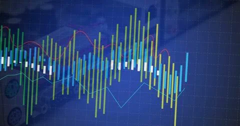 Displaying bar chart with overlaying line graph on gridded dashboard, with Illustrazione stock