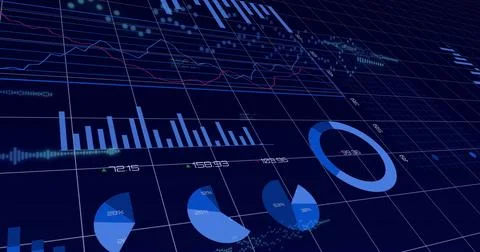 Displaying bar chart, pie and ring charts, line graphs with numeric labels in Stock Illustration