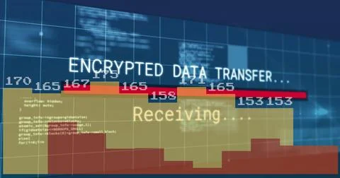 Displaying bar chart tracking encrypted data transfer progress on grid interface Stock Illustration
