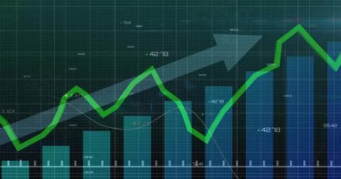 Displaying bars and green line plotting values on grid dashboard interface, a Stock Illustration