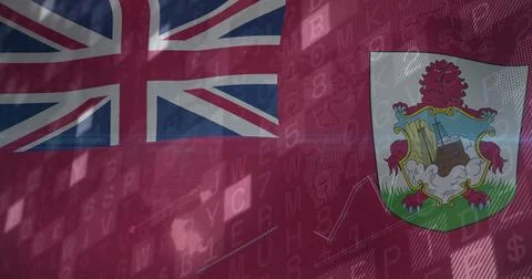 Displaying Bermuda red ensign flag in digital composite, with charts, codes and Illustrazione stock