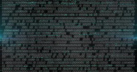 Displaying binary code streams scrolling across dark digital display, with Stock Illustration