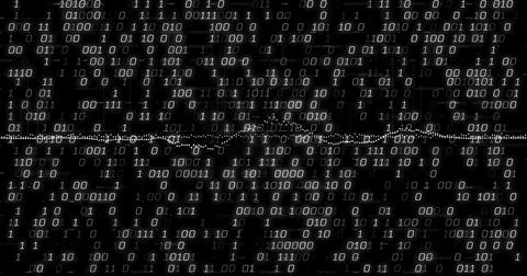 Displaying binary waveform glitching across digital environment, with scattered Stock Illustration