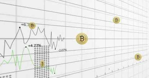 Displaying Bitcoin chart on white dashboard grid showing black jagged line, Stock Illustration