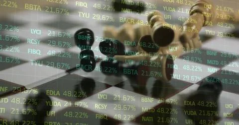 Displaying black discs sitting on square board in office, with wooden pawns and Stock Photos