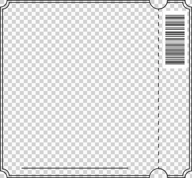 Displaying blank vector ticket stub, border, perforation, notches, barcode, text Illustrazione stock