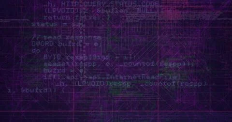 Displaying block of semi-transparent code and neon traces in abstract schematic 스톡 사진