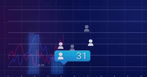 Displaying blue callout bubble showing user icon 31 on data dashboard with Illustrazione stock