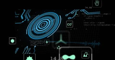 Displaying blue concentric HUD element on grid dashboard, with CO? label 스톡 일러스트