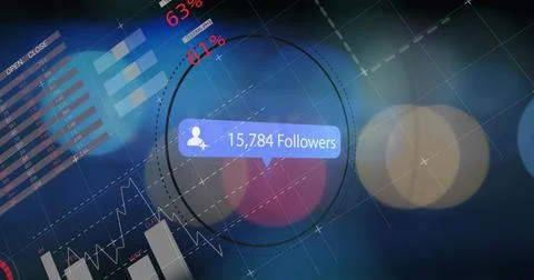 Displaying blue follower bubble with avatar showing 15,784 Followers on Stock Illustration