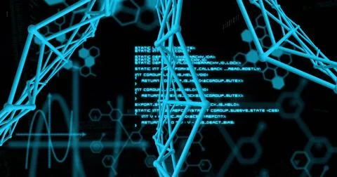 Displaying blue lattice network forming 3D shapes on dark digital display, with 스톡 일러스트