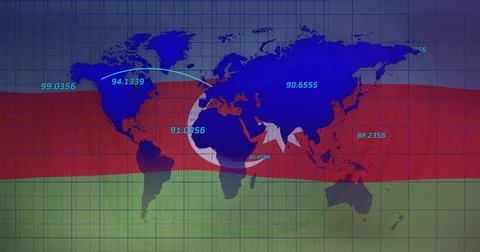 Displaying blue map on red-green striped grid interface with cyan labels and 스톡 일러스트