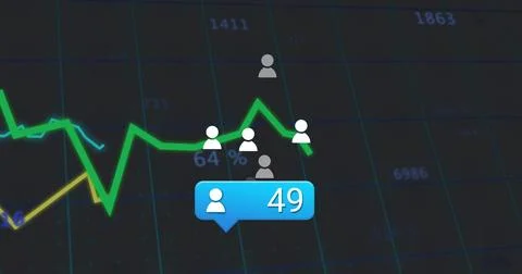Displaying blue notification bubble marking 49 users on analytics dashboard,  Stock Photos