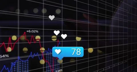 Displaying blue notification bubble showing 78 hearts over dark grid display Stock Illustration