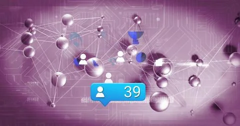 Displaying blue notification bubble showing 39 user icon in network, with metal Stock Photos