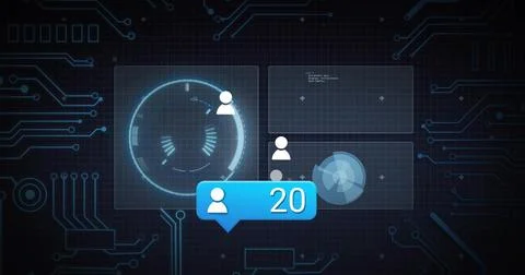 Displaying blue notification bubble with user silhouette 20 on futuristic Stock Illustration