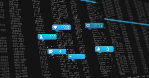 Displaying blue notification bubbles over monospaced terminal display with ERROR Stock Illustration