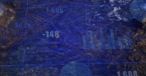 Displaying blue ocean showing numeric overlays at sea, with grid lines, bar and Stock Illustration