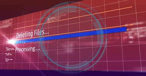 Displaying blue progress bar deleting files on virtual UI full-screen, with HUD 库存插图