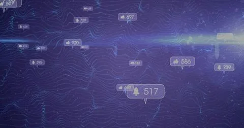 Displaying blue-purple data waves flowing on virtual dashboard, with floating Stock Illustration