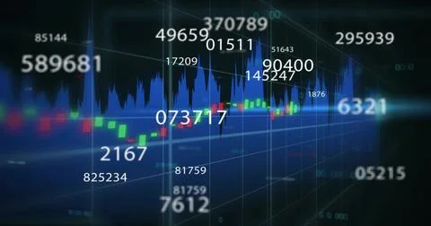 Displaying blue screen featuring glowing candlestick bars and blue line graph, Stock Illustration