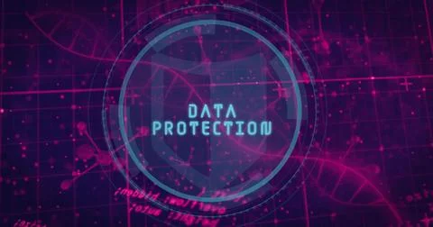 Displaying blue shield icon with DATA PROTECTION in digital interface with grid Foto stock