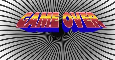 Displaying bold 3D GAME OVER text against spiral optical illusion background, 스톡 일러스트