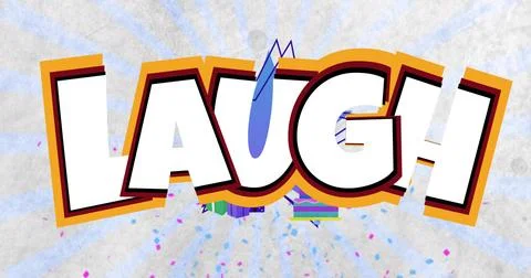 Displaying bold 3D LAUGH letters on textured paper with blue rays, showing Stock Illustration