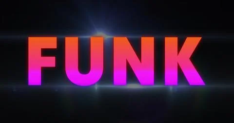 Displaying bold 3D text reading FUNK, glowing with neon gradient in studio, with イラスト素材