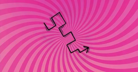 Displaying bold black zigzag arrow descending diagonally across hypnotic pink Stock Illustration
