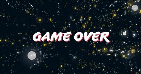 Displaying bold GAME OVER text floating in dark navy starfield, showing pink Stock Illustration