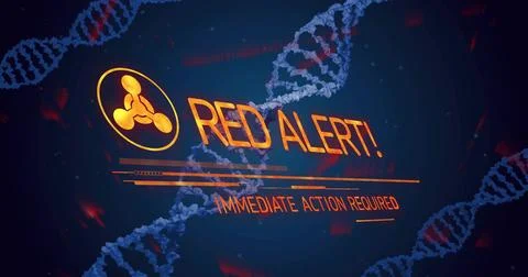 Displaying bold orange RED ALERT text, hazard icon with status bar on HUD, with Stock Illustration