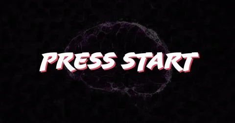 Displaying bold PRESS START text on digital interface, with purple brain network 스톡 일러스트