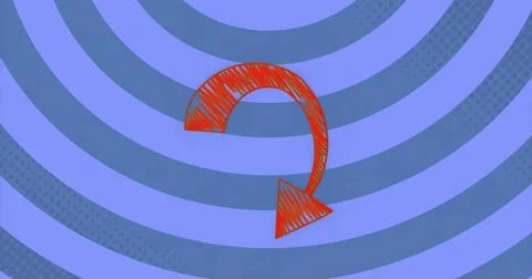 Displaying bold red curved arrow with textured hatch lines against concentric Stock Illustration
