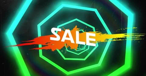 Displaying bold SALE text hovering over orange-yellow paint splash on digital 库存插图