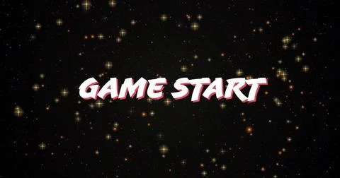 Displaying bold stylized text GAME START floating over deep space, with Stock Illustration