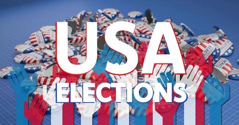 Displaying bold USA ELECTIONS type on blueprint grid, surrounding campaign Stock Photos