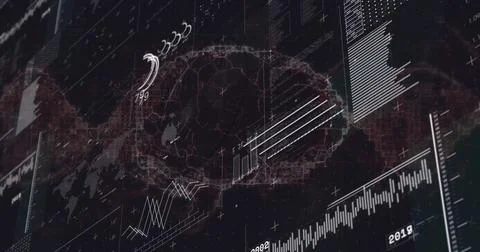 Displaying brain-network silhouette centered on dark dashboard, showing line Stock Illustration