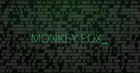 Displaying bright green MONKEYPOX text glowing over simulated digital screen, Foto stock
