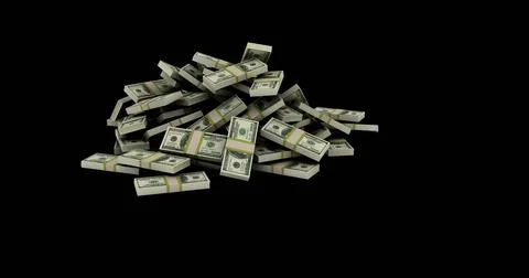 Displaying bundled US bills resting on black backdrop, featuring green bands and Illustrazione stock