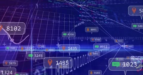 Displaying callouts and 3D graphs in data grid, with numeric bubbles binary c Stock Illustration