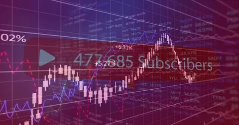 Displaying candlestick and line graphs on analytics dashboard, showing 477,785 Illustrazione stock