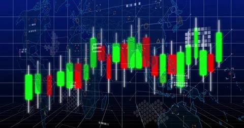 Displaying candlestick bars and white wicks floating on global dashboard, with Stockillustratie