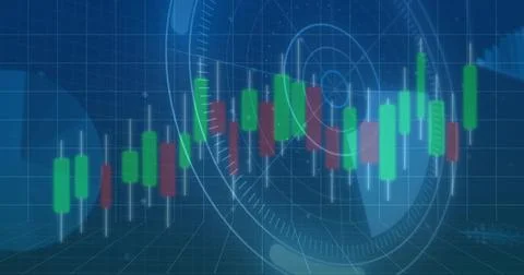 Displaying candlestick bars with green and red bodies and wicks on trading Stock Illustration