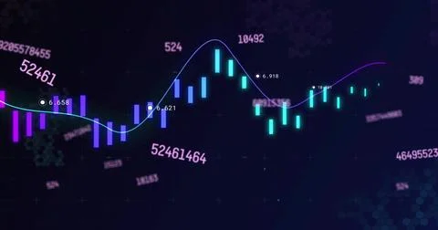 Displaying candlestick bars showing trendline and numeric markers with large  Stock Illustration