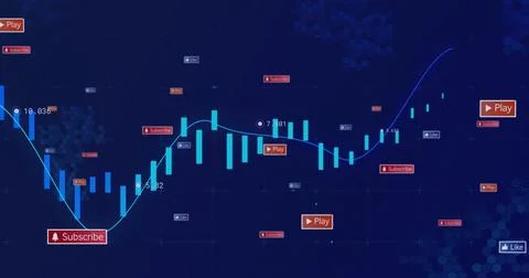 Displaying candlestick bars with trend line and labels on dashboard, with Stock Photos