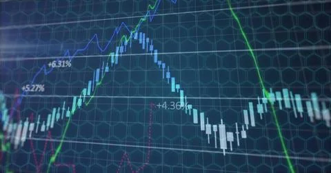 Displaying candlestick chart moving on digital display with wicks colored lines Stock Illustration